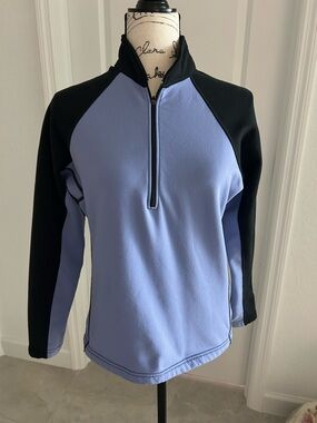REI woman’s Half-Zip Performance Sweater - Light Blue & Black